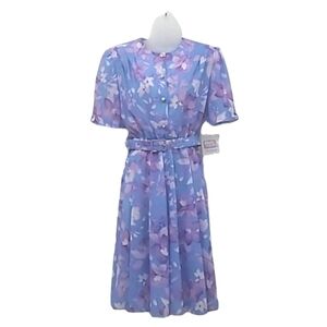 Vintage California Looks A-Line Belted Mid Length Dress Floral Button Front NWT